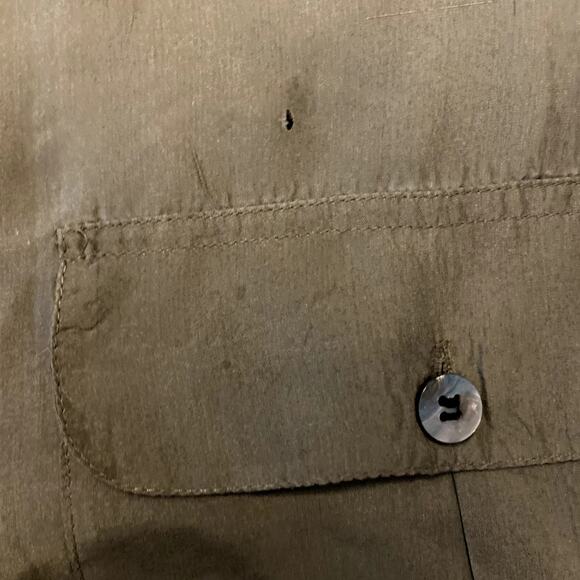 80s Vintage CLIO For Nordstrom Button Down Shirt 100% Silk Short Sleeve Green L - Picture 2 of 5